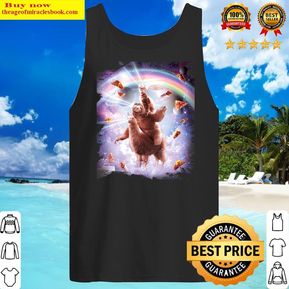 womens laser eyes space cat riding sloth llama rainbow v neck tank top