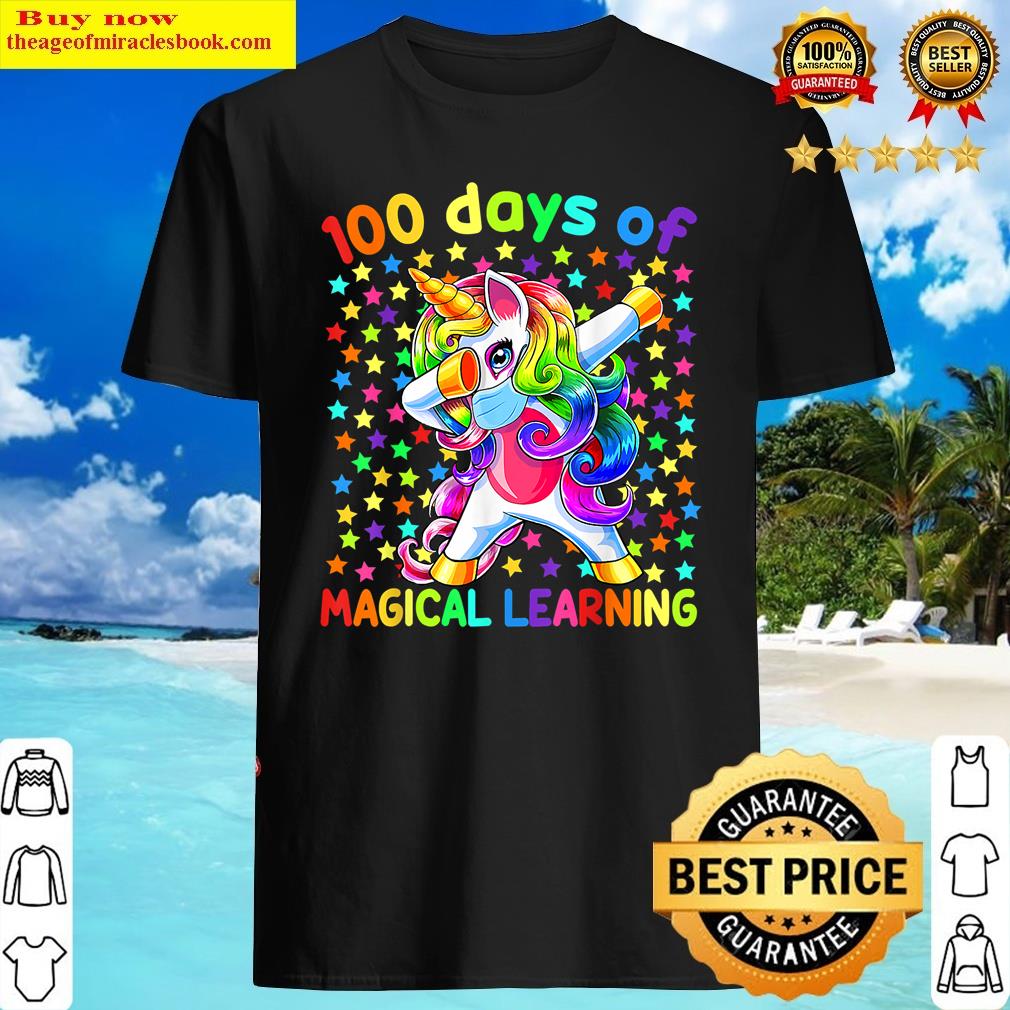 100 days of magical learning dabbing unicorn mask teacher shirt