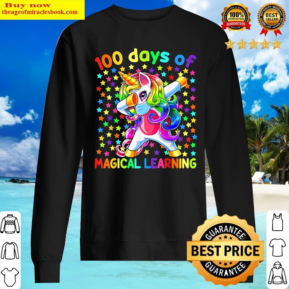 100 days of magical learning dabbing unicorn mask teacher sweater