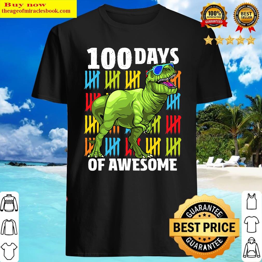 100 Days Of School Dinosaur T-rex Dino Kids Boys 100th Day Shirt
