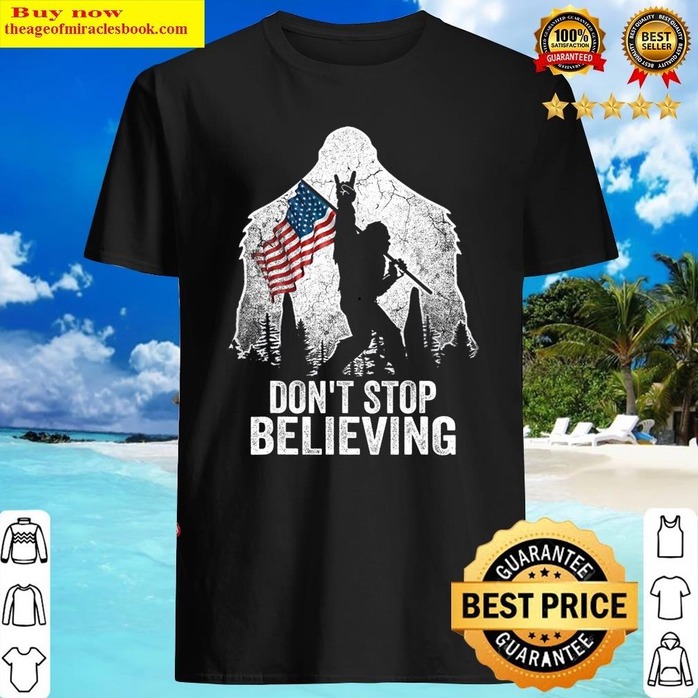 Bigfoot American Flag Rock And Roll Believing Mens Boys Kids Shirt