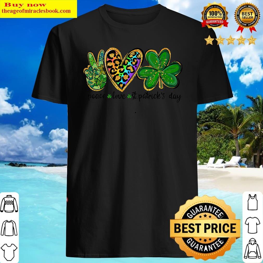 Leopard Peace Love St Patrick’s Day Lucky Shamrock Clover Shirt