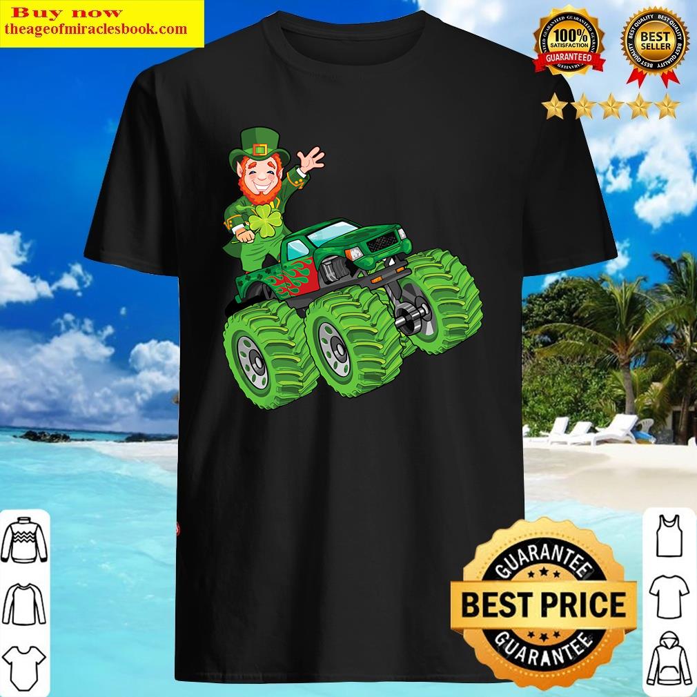 St Patricks Day Leprechaun Monster Truck Lucky Boys Kids Shirt