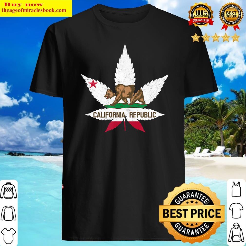 California Flag Marijuana Leafweed Tee Shirt