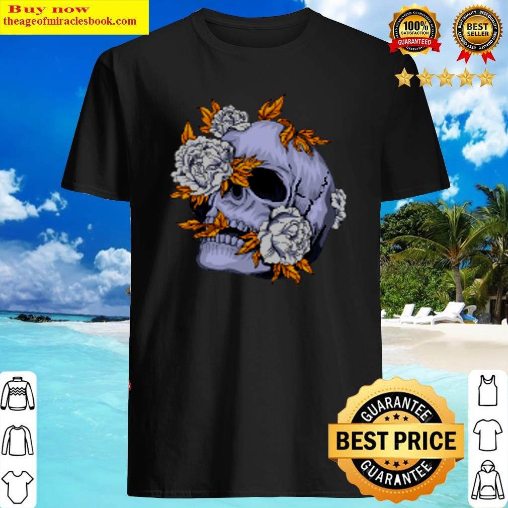 Cool Skull Awesome Pixelated Skull With Flowers Shirt
