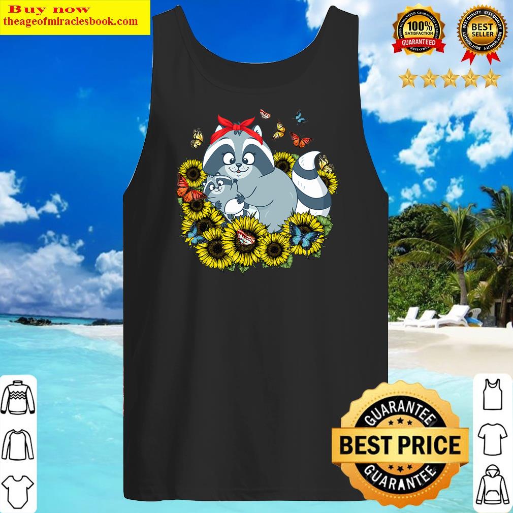 Cute Mom And Kids Raccoons Sunflowers Happy Mother's Day Shirt Tank Top