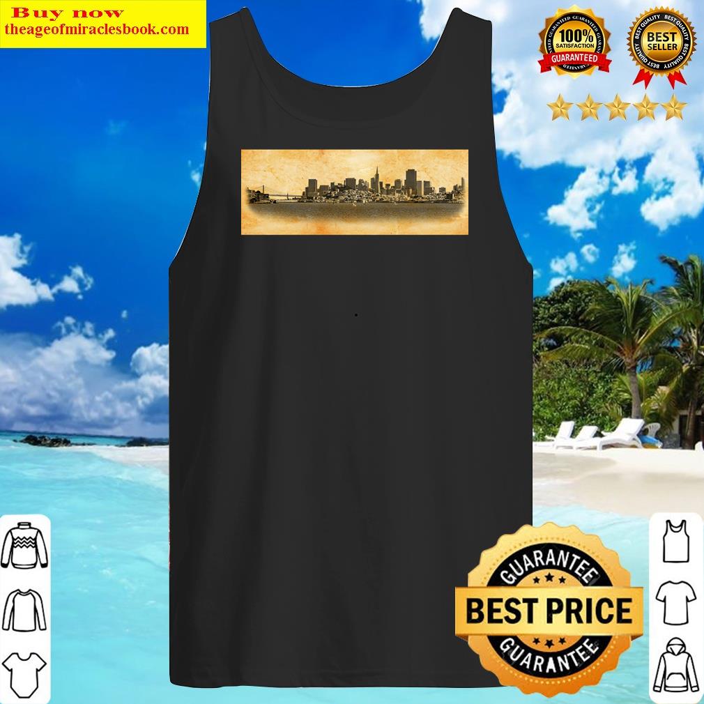 Downtown San Francisco Skyline And The Golden Gate Bridge - Blended On Old Paper Shirt Tank Top