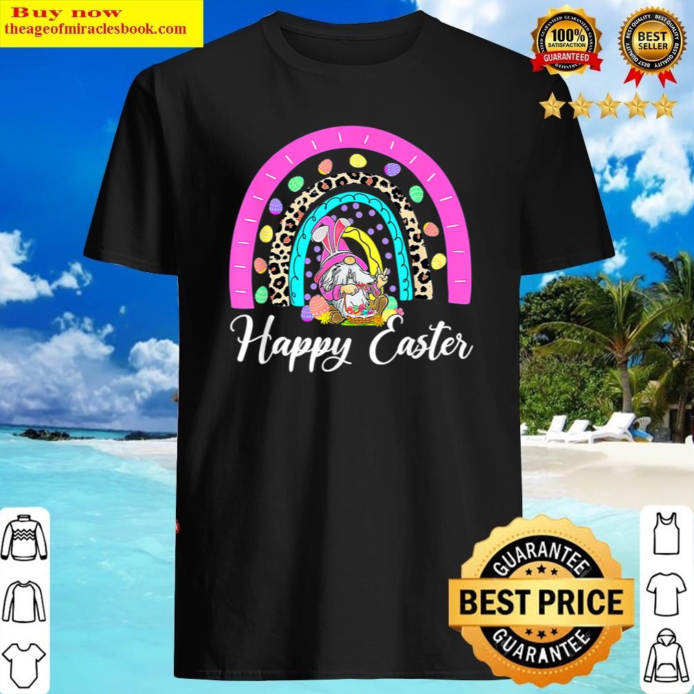 happy easter gnome bunny leopard rainbow family easter day shirt