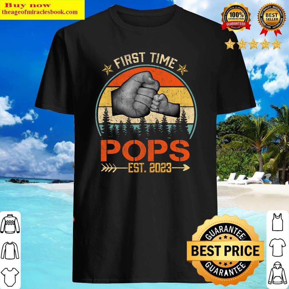 Mens Soon To Be Pops Est 2023 Vintage Fathers Day New Pops Shirt