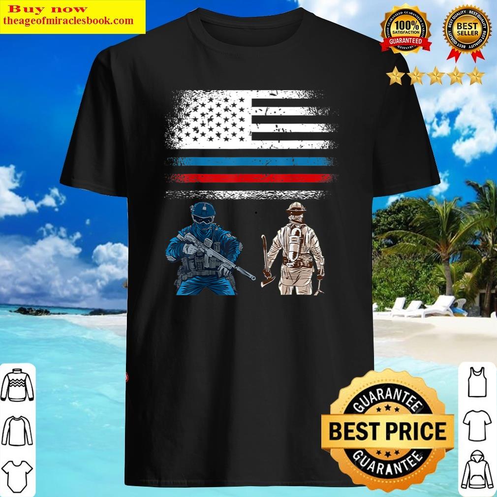 thin red blue green line police firefighters military shirt