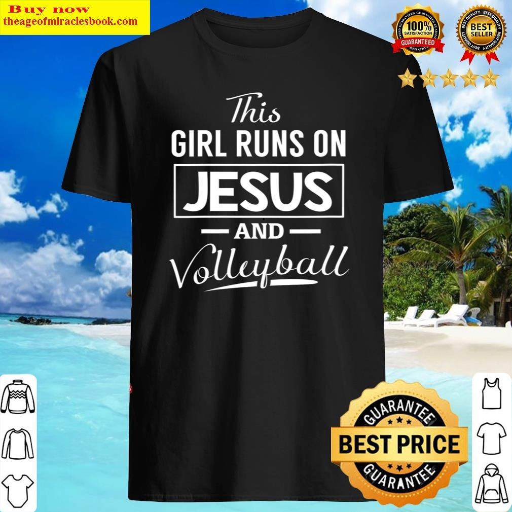 Womens This Girl Runs On Jesus And Volleyball – Christian Blocks Shirt