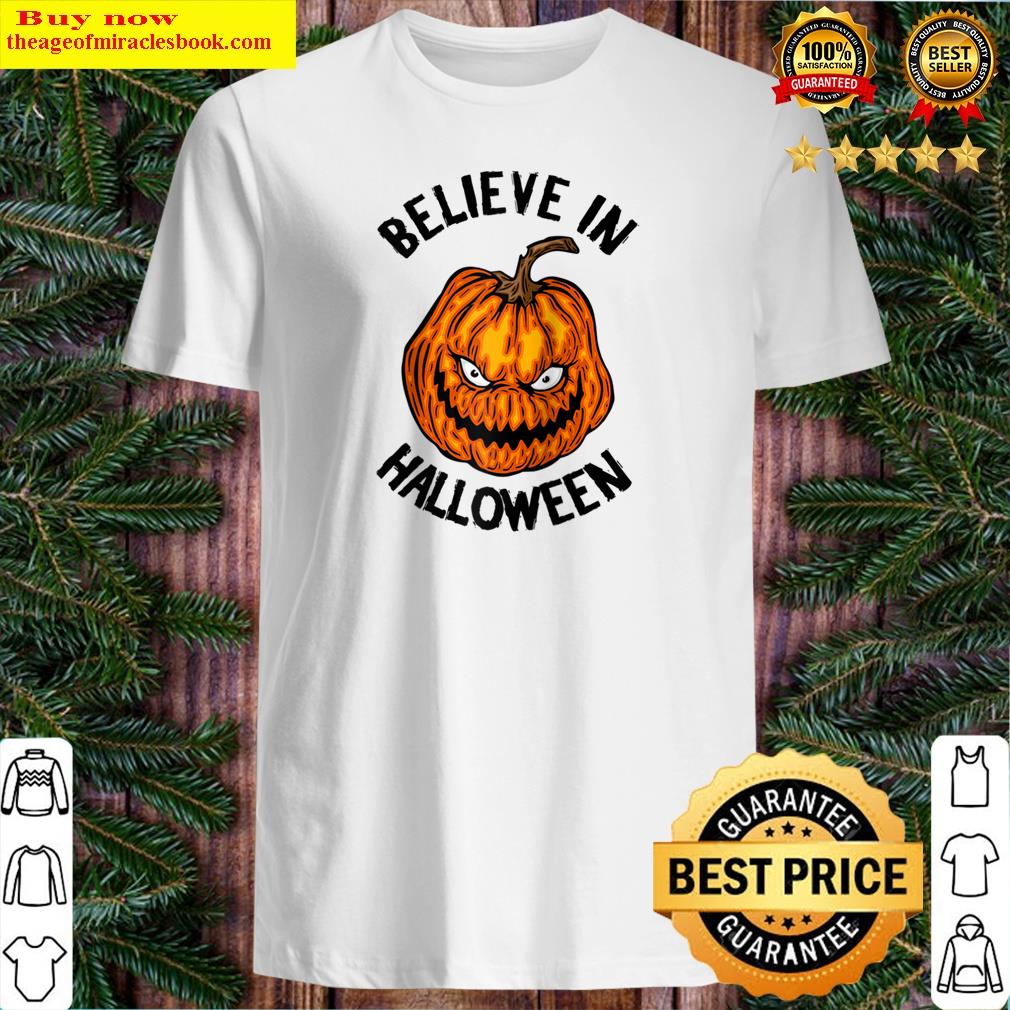 Believe In Halloween Pumpkin Scary Jack O Lantern Halloween Raglan Baseball Tee Shirt