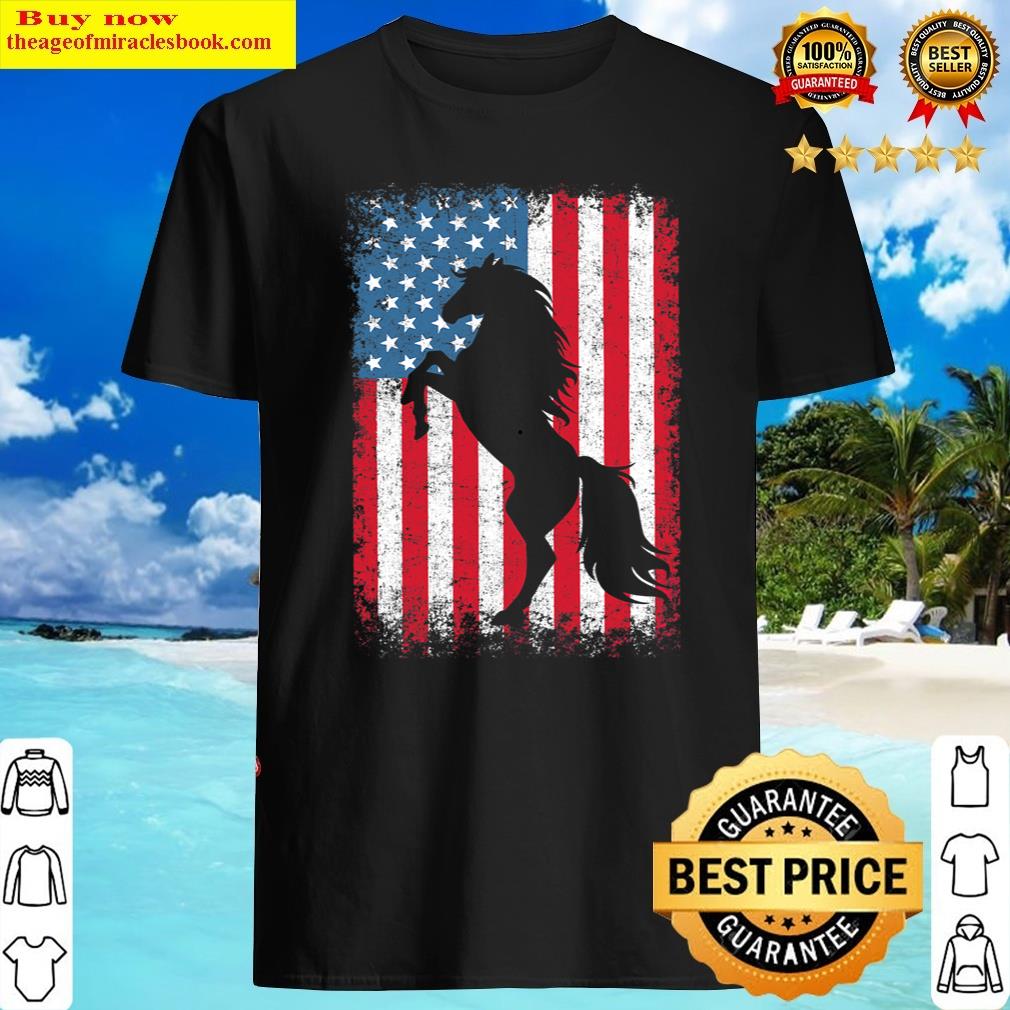 Original Patriotic Horse American Flag Horseback Riding Farm Gifts Shirt
