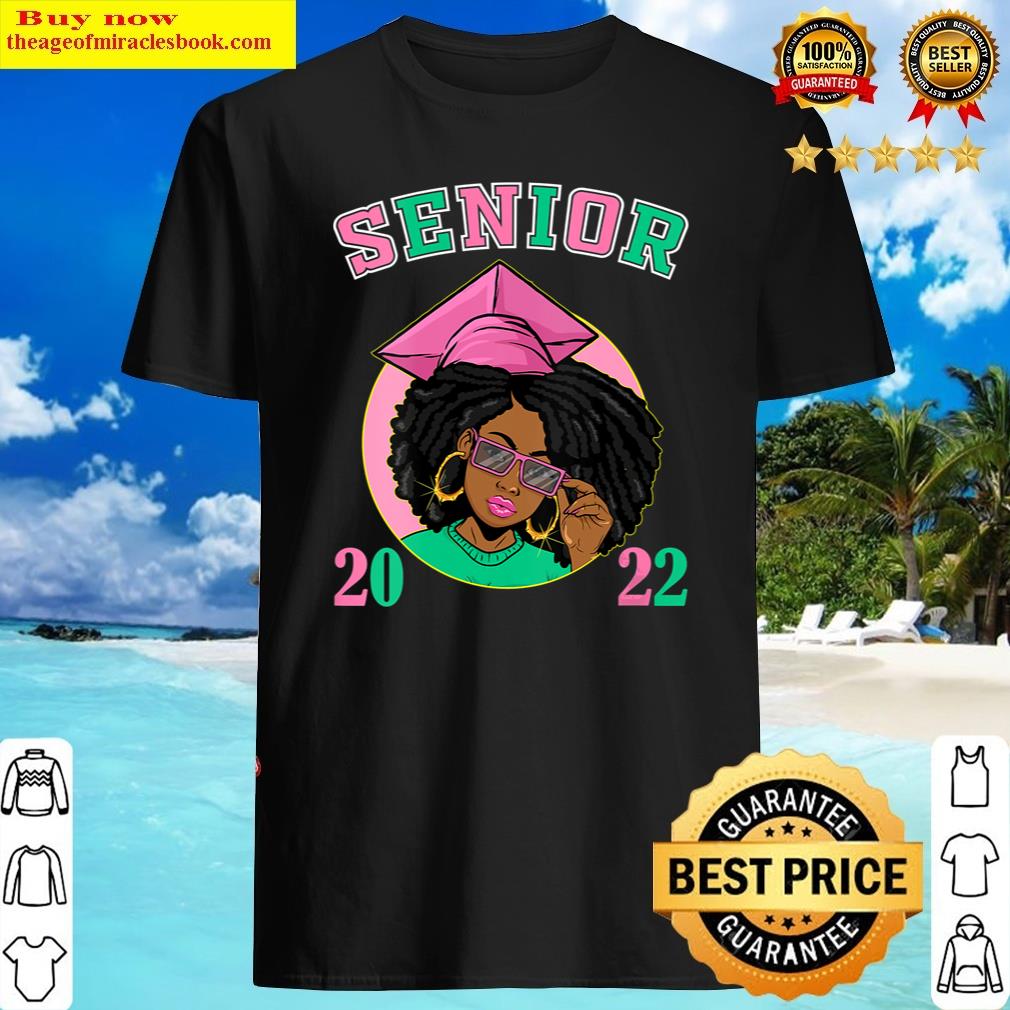 S Senor 2022 Black Girl Black Queen Pink And Green Graduation V-neck Shirt Shirt