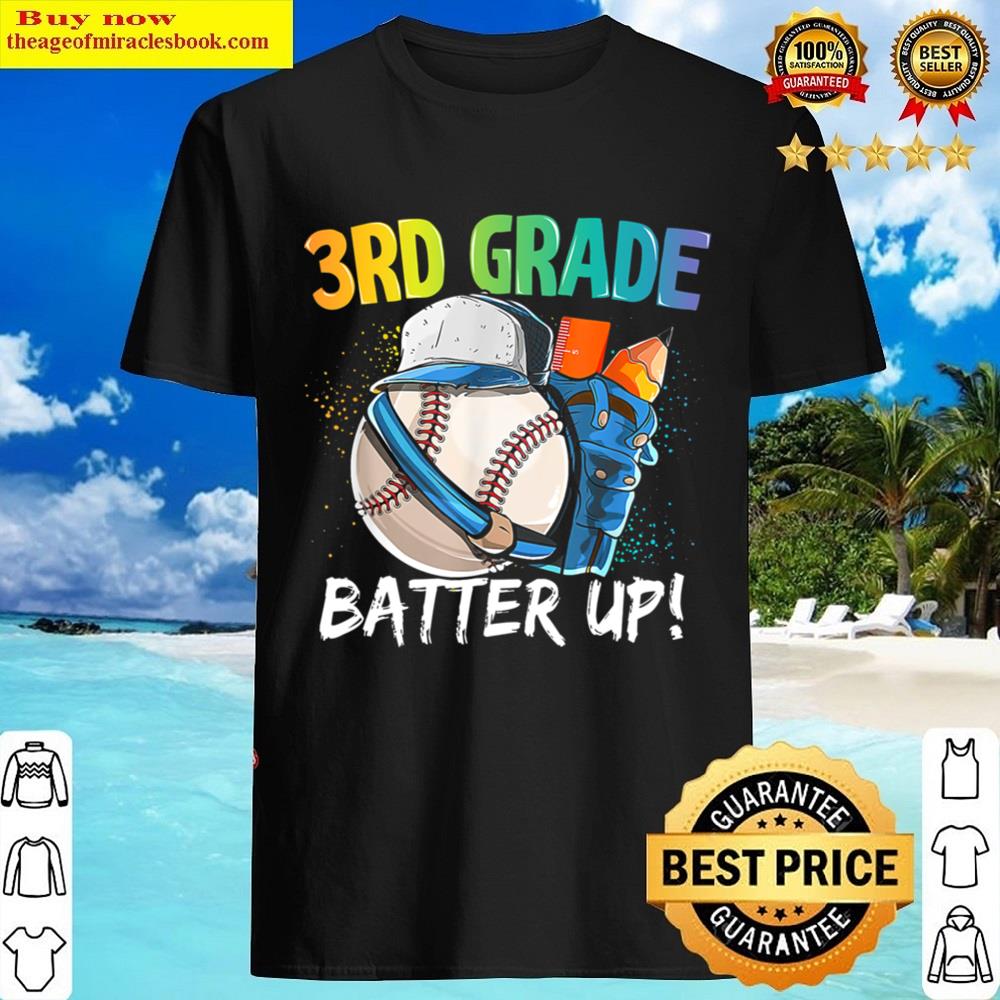 Black Back To School 3rd Grade Batter Up Baseball First Day Boys Shirt