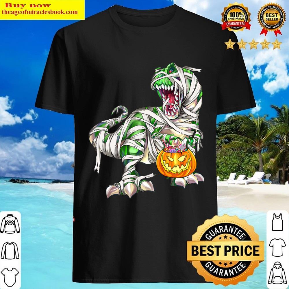 Black Dinosaur T Rex Mummy Scary Halloween Pumpkin Funny Shirt