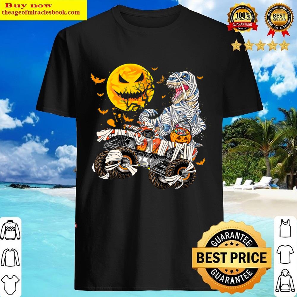 Black Mummy Dinosaur And Monster Truck Funny Halloween Pumpkin Shirt