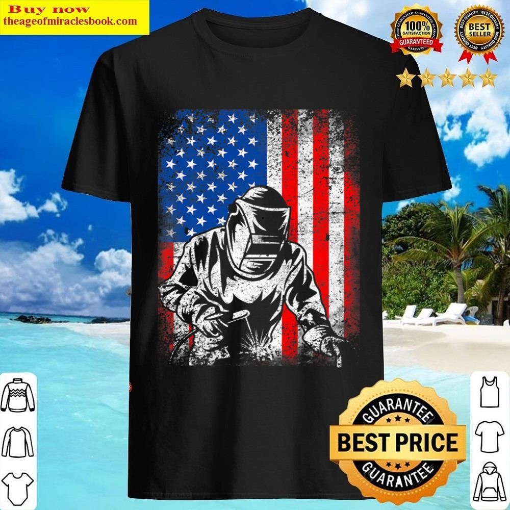 Distressed Usa American Flag Welder Welding Men Patriotic Premium T-shirt Shirt