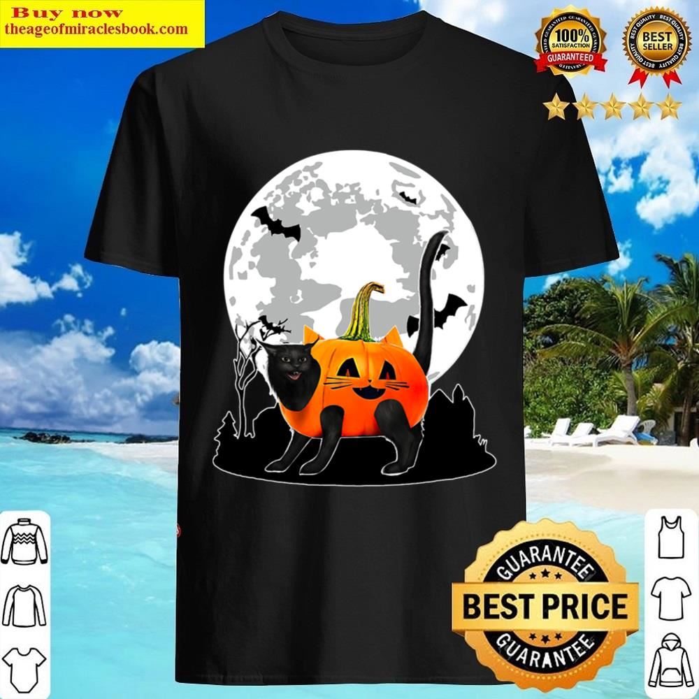 Funny Halloween Pumpkin Cat Shirt For Men Full Moon Hallowen T-shirt Shirt