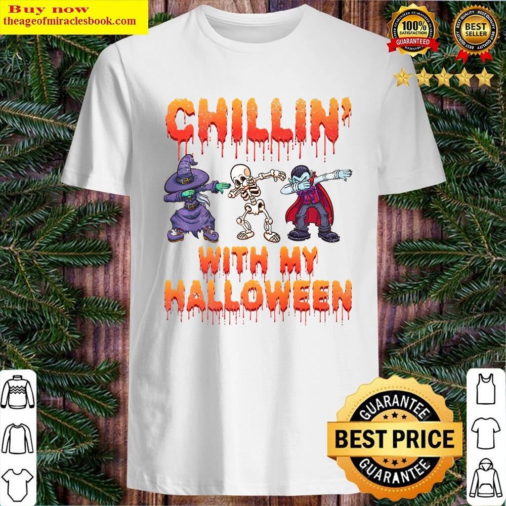 White Chillin With My Halloween, Dabbing Halloween, Skeleton Kids Shirt