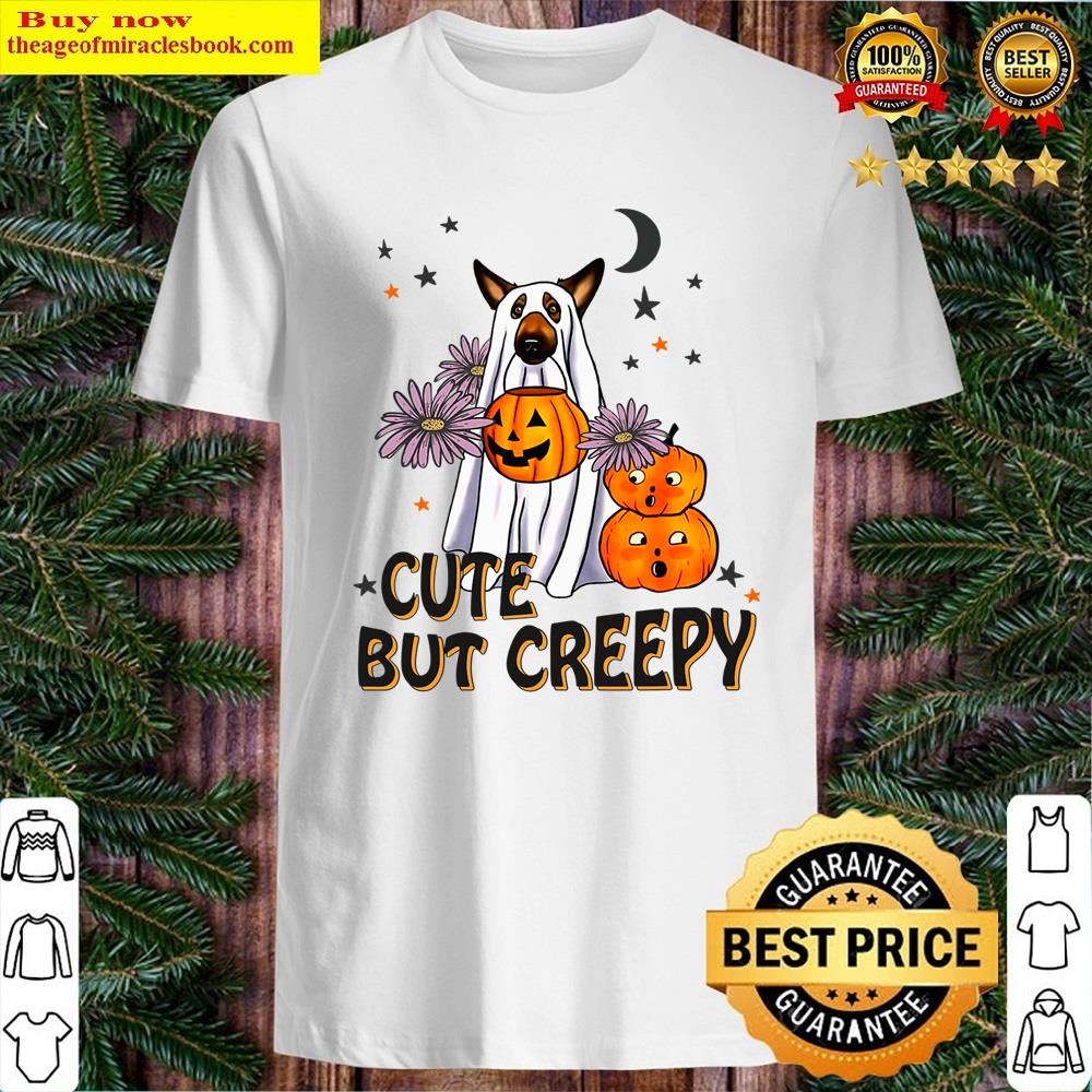 White Cute But Creepy Funny Halloween Dog Ghost With Pumpkin Shirt
