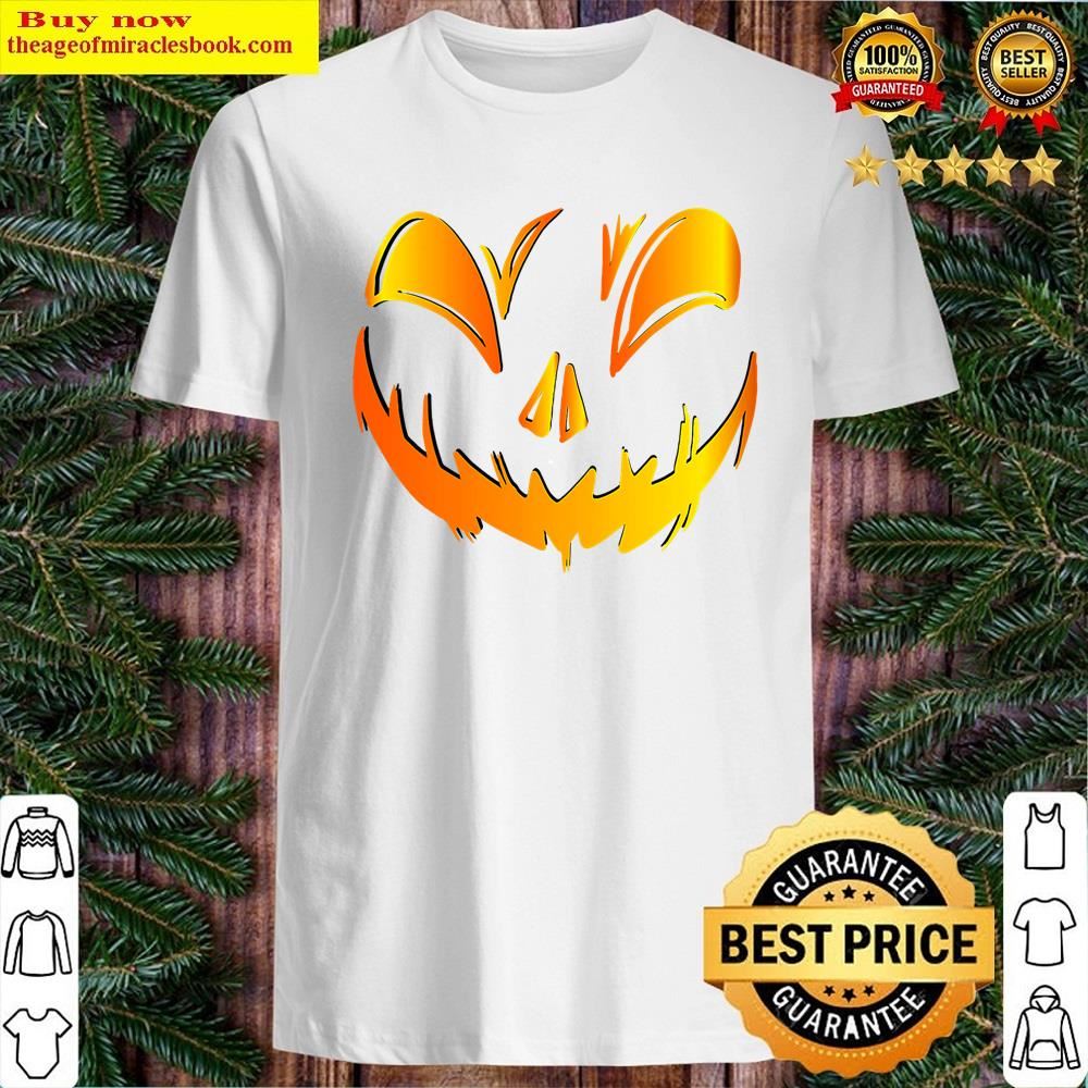 White Funny Pumpkin Monster Face Kids Men Costume Spooky Halloween Shirt