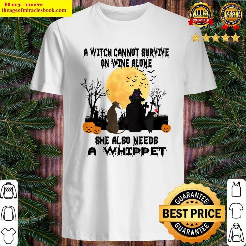 White Witch Wine And Whippet Dog Mom Funny Halloween Costume Shirt