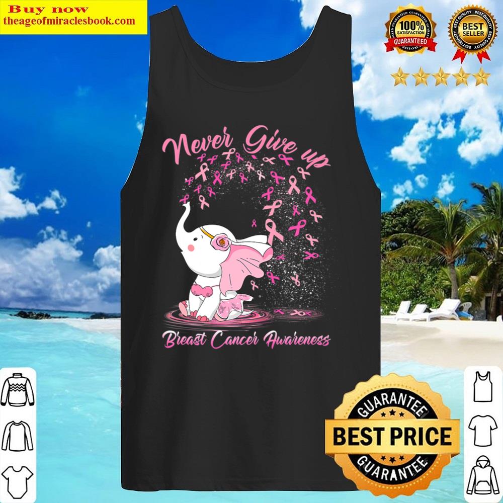Breast Cancer Cute Elephant With Sunflower And Pink Ribbon Shirt Tank Top