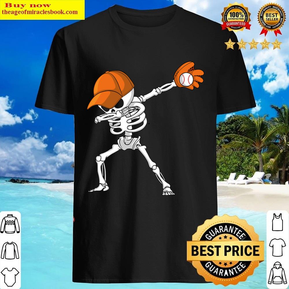 Dabbing Skeleton Baseball Halloween Player Catcher Pitcher Shirt
