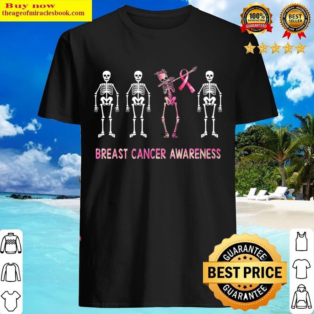 Dabbing Skeleton Breast Cancer Awareness Pink Ribbon Leopard Shirt