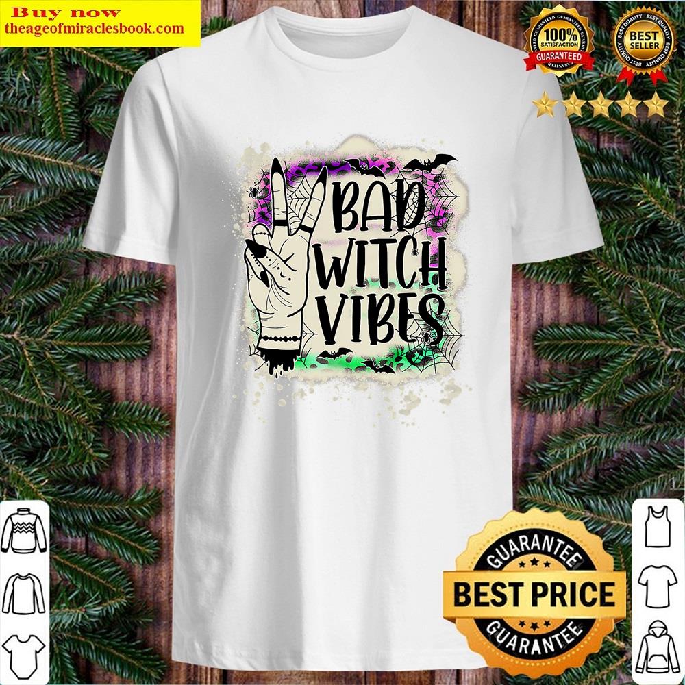 Halloween Bad Witch Vibes Peace Hand Sign Halloween Bleached Shirt