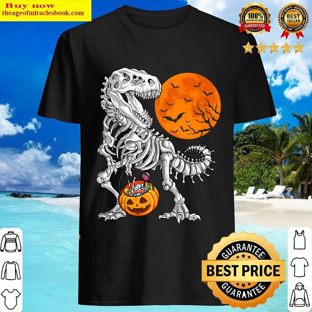 Halloween Boys Dinosaur Skeleton T Rex Scary Pumpkin Moon Tank Top Shirt