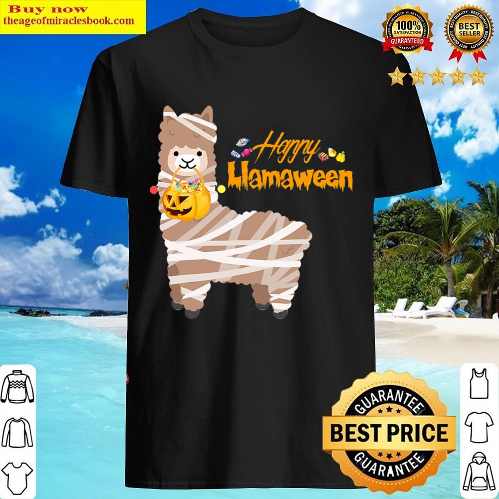 Happy Llamaween Funny Halloween Llama Mummy Girls Boys Kids Shirt