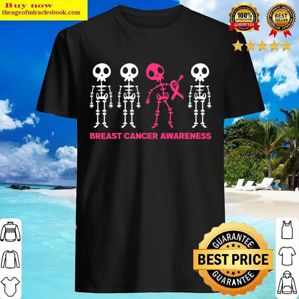 Skeleton Pink Ribbon Breast Cancer Awareness Halloween Boys Shirt