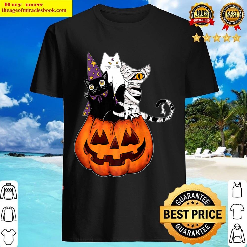 vintage halloween cat costume scary jack o lantern pumpkin shirt