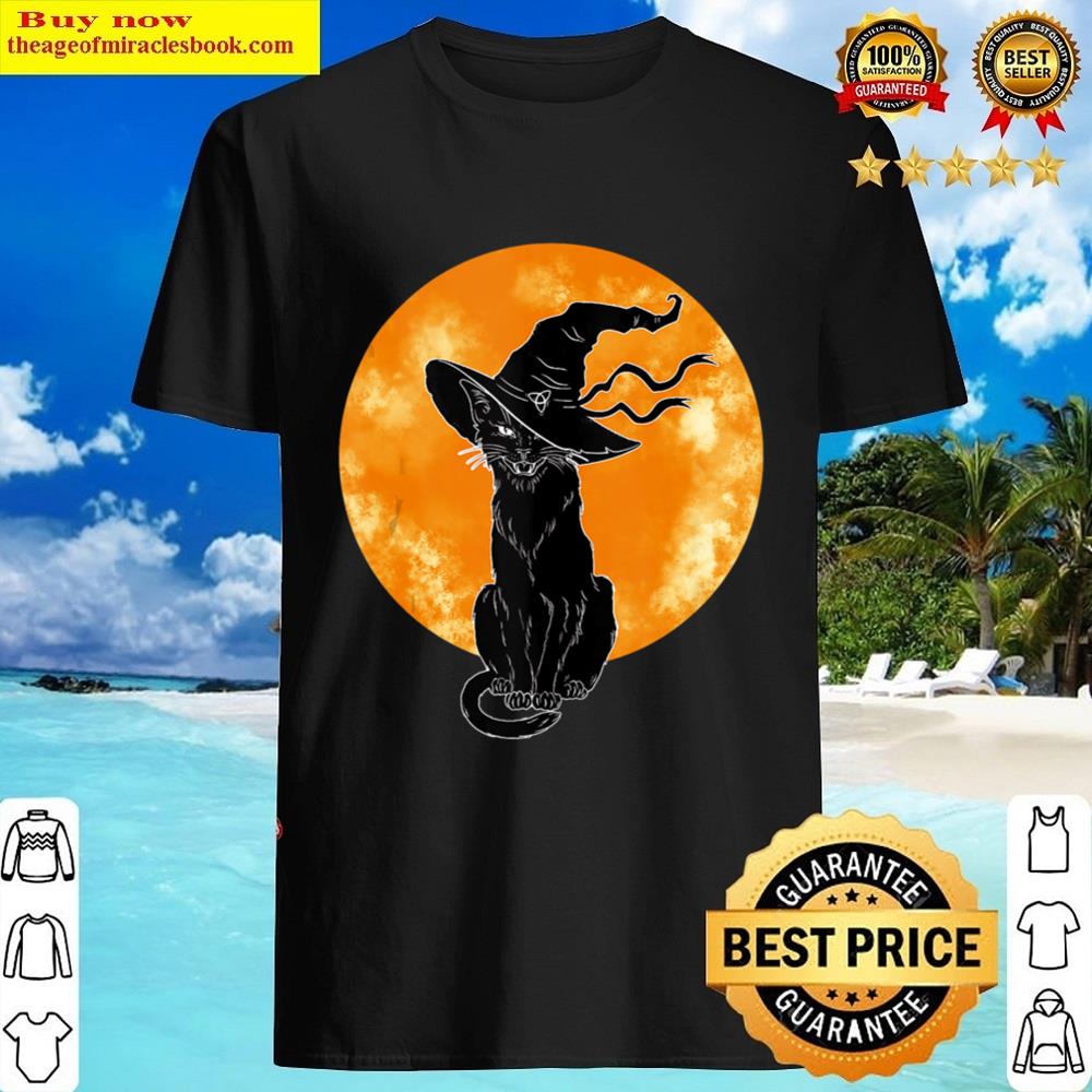 Vintage Scary Halloween Black Cat Costume Witch Hat & Moon Tank Top Shirt Shirt