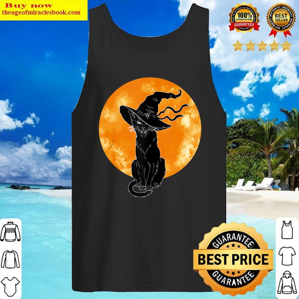 vintage scary halloween black cat costume witch hat moon tank top tank top