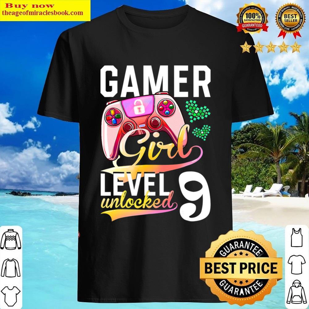 Gamer Girl Level 9 Unlocked Video Game 9th Birthday Shirt