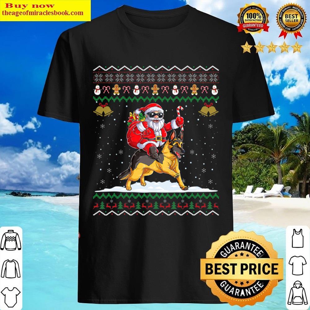 German Shepherd Christmas Santa Claus Riding Alsatian Dog Shirt