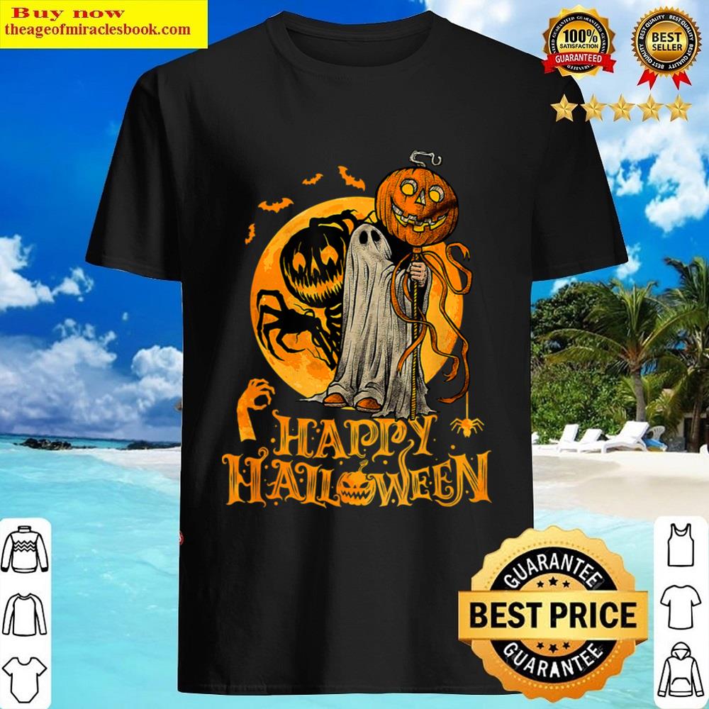 Happy Halloween Pumpkin Ghost Autumn Leaves Graphic Art Shirt