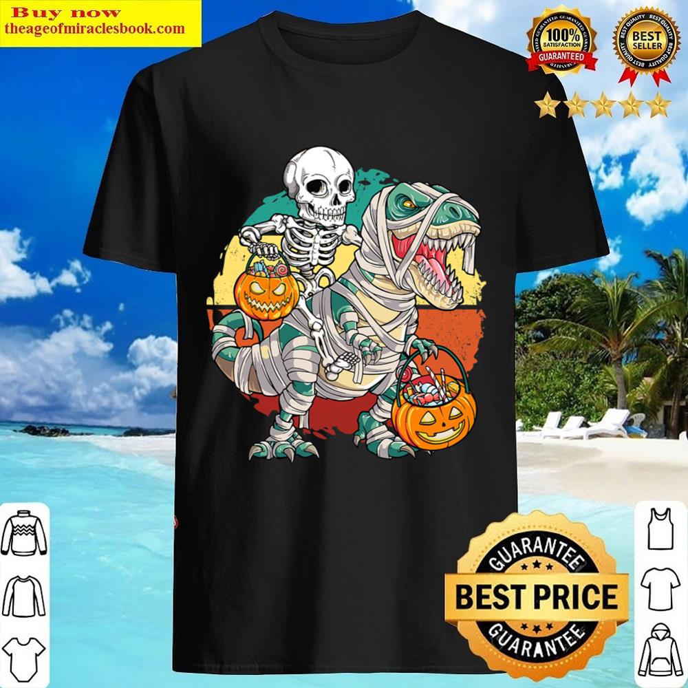 Riding Skeleton Costume Mummy Dinosaur Halloween Pumpkin T-shirt Shirt