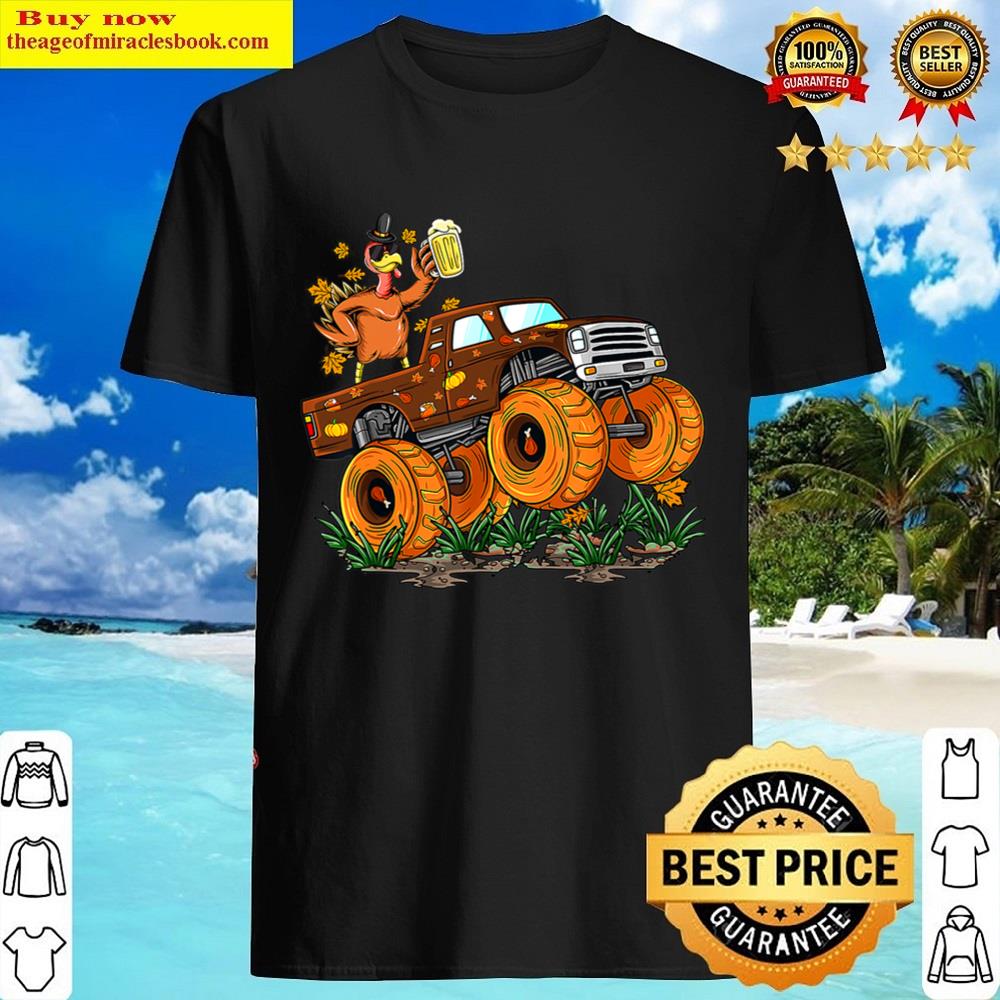 Thanksgiving Turkey Riding Monster Truck Boys Kids T-shirt Shirt