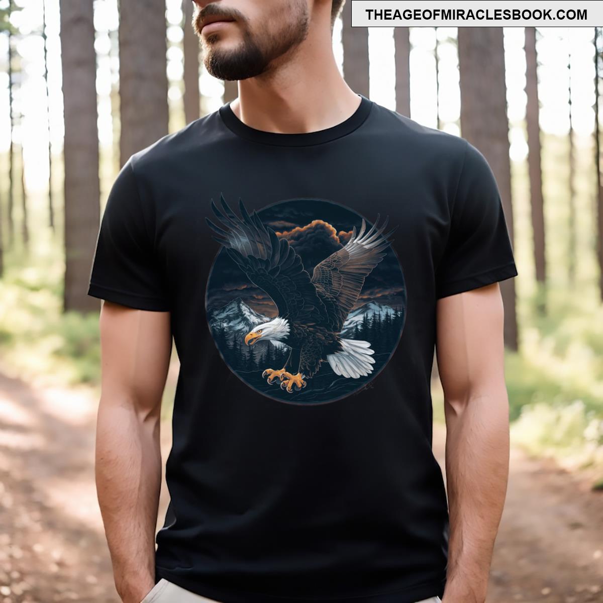 Bald Eagle Flying Across Mountains Forest American T-shirt