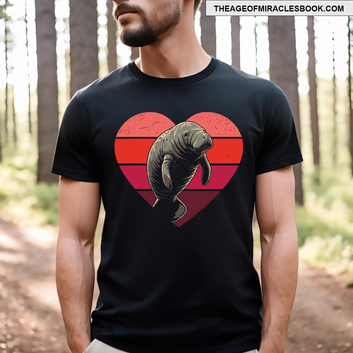 Retro Heart Manatee Vintage Valentine Mens Kids T-shirt