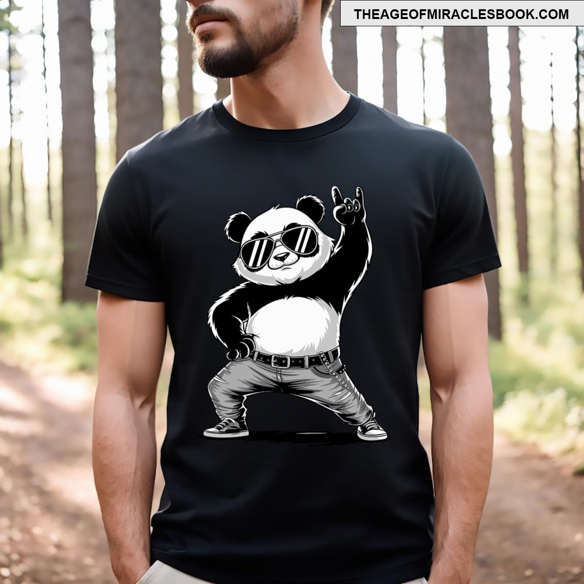 Retro Panda Rock Music Men Kids Panda Lover Costume T-shirt